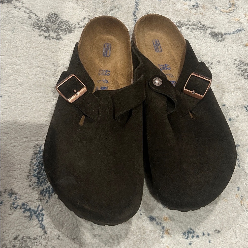 Birkenstock Boston Soft Footbed Mocha Brown Suede Clogs Women 11 Men 9 Comfort - Picture 7 of 10